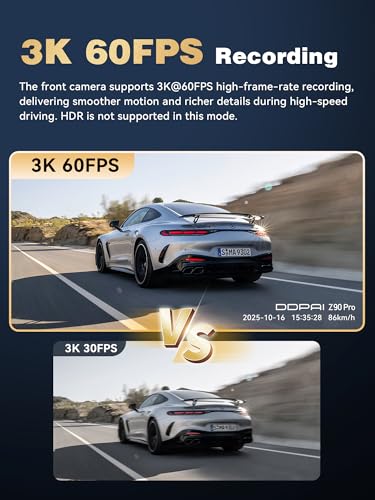 Image of DDPAI 3 Channel 4K HDR Dash Cam, STARVIS 2 IMX678, Dashcam for Cars with 128G eMMC, Front Inside and Rear Triple Car Camera with GPS, 3 inch IPS,ADAS,24H Parking Mode,Support 512GB,Z90 Pro 3CH