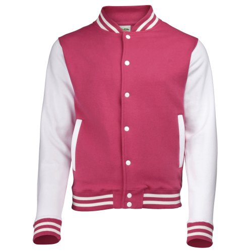 Awdis Unisex Varsity Jacket (XS) (Hot Pink/White)
