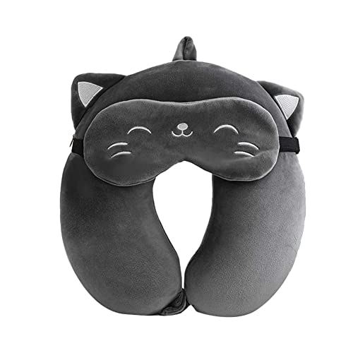 FOUTP Oreiller de Voyage en Forme de U avec Masque pour Les Yeux,Ultra Doux Lavable Voyage Cou Coussin,Oreiller de Voyage en Mousse à Mémoire de Forme pour L'avion, La Voiture et Le Bureau Cover
