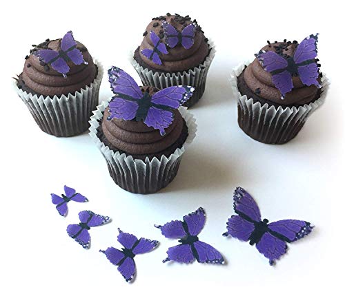 Assorted Purple Monarch Wafer Paper Butterflies 5 Different Sizes ranging from 7/8 Inch to 2 Inch for Decorating Desserts Pack of 24