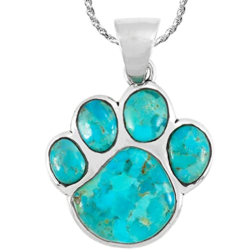 Turquoise Network Dog or Cat Paw Necklace Pendant 925 Sterling Silver Genuine Gemstones (with 20