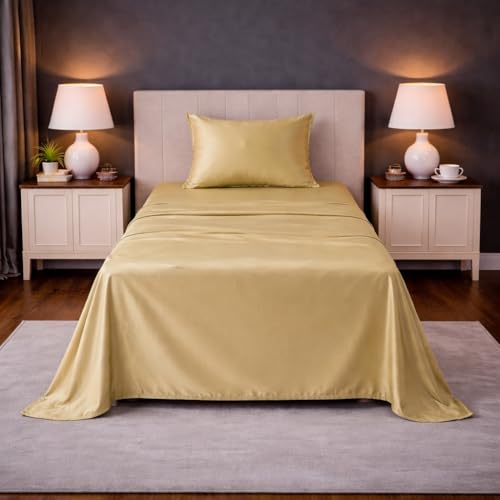 Image of LANE LINEN 100% Cotton Satin Fantasy Bedsheet Single Size - Cocoon