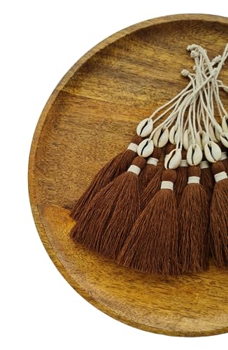 Image of Zippy Flora Handmade Cotton Tassels with Cowrie Shells for DIY & Crafts Project, Pack of 10 (Chocolate Brown)