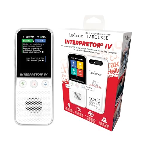 Lexibook, Larousse, Interpretor IV®, Traducteur Vocal 138 Langues, Traduction vocale et Photo, 15 Langues Hors Connexion, Prononciation, Mode conférence,...