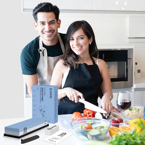 Knife Sharpening Stone Kit - Goodjob Premium Japanese Whetstone Knife Sharpener Stone Set - Dual Grit 1000/6000 Water Stone with Non-Slip Silicone Base, Angle Guide, Flattening Stone