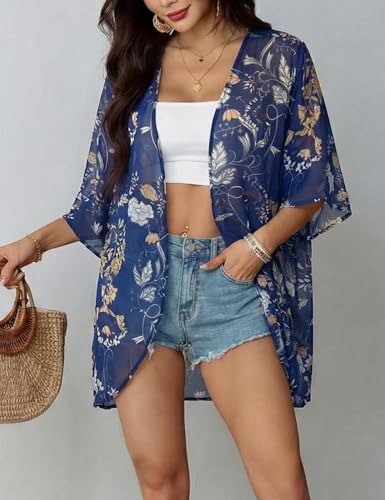 Image of Chunoy Women Floral Beach Wear Cover Up Chiffon Kimono Cardigan Open Front Blouse Beach Resort Wear for Swimwear 2026