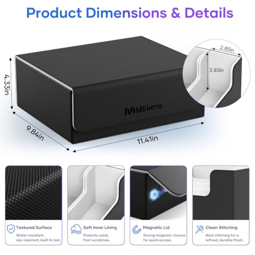 Image of Mlikero Trading Card Storage Box, Bulk Card Storage for 1800+ Sleeved Cards, PU Leather Magnetic Closure Card Organizer with 10 Dividers & 3 Foam Stoppers, Fit for MTG, TCG and Sports Cards