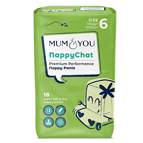 Mum & You Premium & Eco Friendly Dry Baby Nappy Pants | Size 6 (16 KG+), 18 Count | Dermatologically Tested with 12-Hr Leak Protection with Wetness Indicator | Rash Free