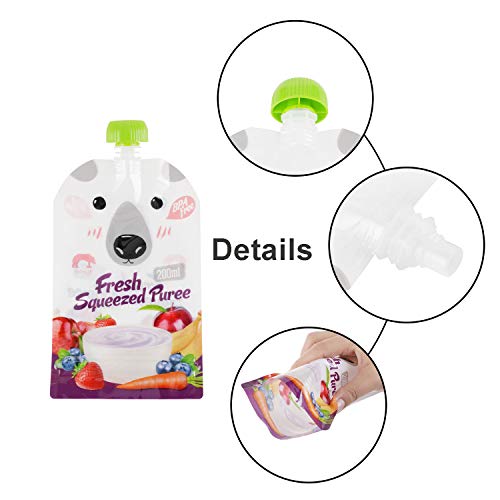 8 Pack Baby Food Pouches, Messar 200Ml Large Reusable Weaning And Feeding Fill Pouch Bags Animal Pattern Double Zipper Squeeze Pouches Freezer Storage For Babies, Toddlers And Kids #TOP2