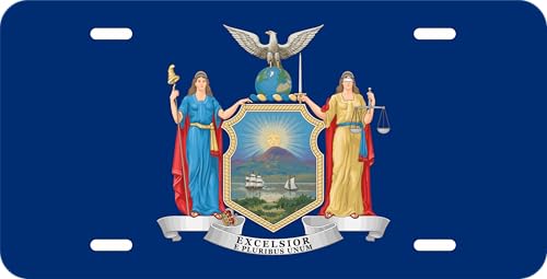 DMSE New York State Flag License Plate - 11.99''x5.99''- Premium Textured Finish Front Bumper Tag - Heavy-Duty Aluminum, UV-Resistant & Made in USA.