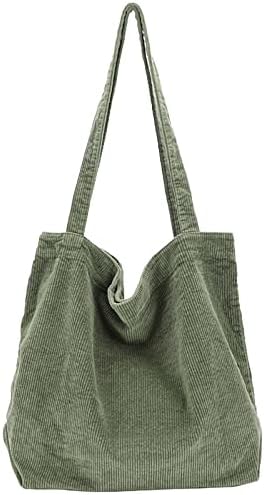 ALUWU Corduroy Tote Bag for Women Girl Casual Work Canvas Shoulder Handbags Cute Large Purse Light Green