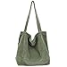 ALUWU Corduroy Tote Bag for Women Girl Casual Work Canvas Shoulder Handbags Cute Large Purse Light Green