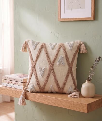 Image of Furnistitchs Handmade Cotton Bohemian Home Decor Cushion Cover 24x24 inches / 60x60 cms - Boho Chic Couch Sofa Throw Living Room Bedroom Cushions (2, Beige Cross)