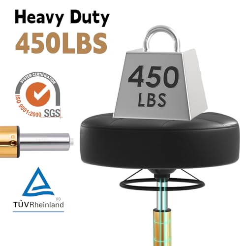 Image of Rolling Stool Heavy Duty 450lbs - Reinforced with Golden Alloy Steel, Super Soft Thick Cushion, 360 Swivel, Smooth Rolling NO Noises, Adjustable Stool with Wheels for Massage Tattoo Spa, (Black)
