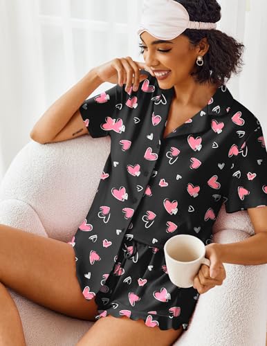 Image of Ekouaer Pajamas Set for Women Short Sleeve Sleepwear Button Down Pjs Lounge Sets Soft Nightwear
