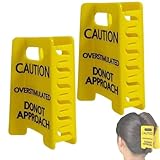 Overstimulated Caution Sign Hair Claw Clip, Funny Yellow Warning Hair Clip for Thick Hair,Gag Gift for Women, Friends (2PCS)