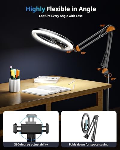 UBeesize 12" Ring Light Tripod for iPhone, 75" Tall Overhead Phone Mount for Video Recording, Live Streaming, TikTok, YouTube, Photography, Selfie Light with Stand and Camera Mount