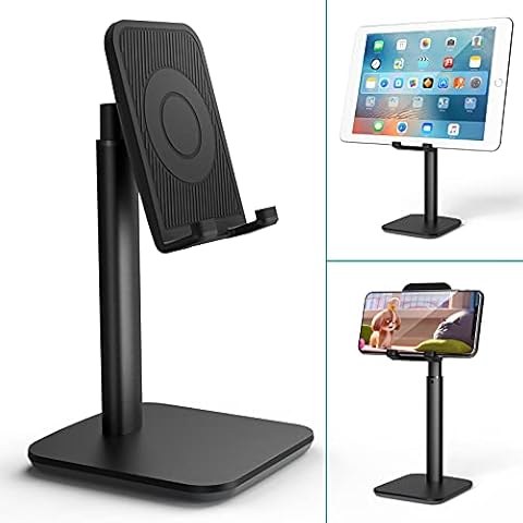 Phone/Tablet Stand,Height Adjustable&Angle Tiltable Stand Holder,Klearlook Portable Universal Desktop Cellphone Dock Support Cradle Fit for Smartphones&Tablets Up to 9.7 Inches - Black Cover