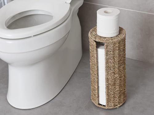 StorageWorks Seagrass Free Standing Toilet Paper Holder Stand for Bathroom, 3 Rolls of Toilet Tissue Storage with a Built-in Cloth Lining, Toilet Roll Holder Stand with Lid - Image 4