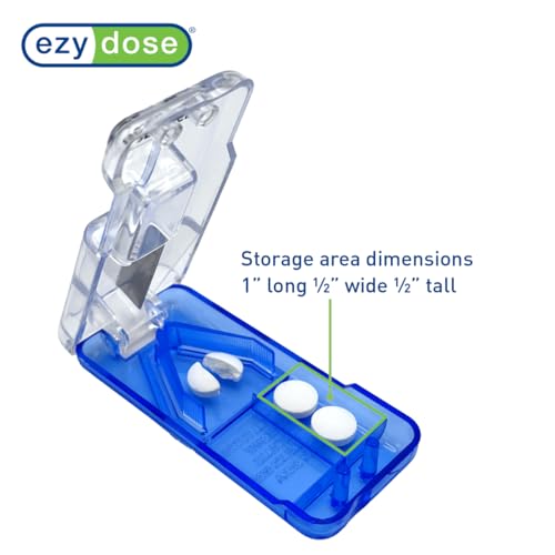 ezy dose pill cutter and splitter with built-in pill dispenser easy-cut stainless steel blade for tablets vitamins medication portable travel-size pill cutter for seniors pets amp daily use blue