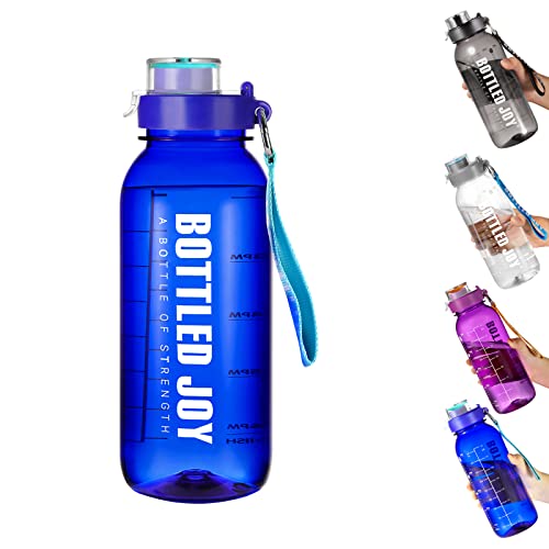 JIMACRO Water Bottle, BOTTLED JOY 1 Litre Sports Water Bottle with Time Markings and Reusable, Leakproof Water Bottle BPA-Free, Flip Top for Sports, Cycling, Camping