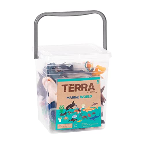 Terra by Battat – 60 Pieces Marine World Realistic Ocean Animal Toy Set – Plastic Sea Animal Figurines & Accessories – Includes Shark, Whale, Dolphin & More for Kids & Toddlers 3+ Years