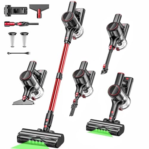 OUYFHK Cordless Vacuum Cleaner, 40KPA 8-in-1 Vacuum Cleaners for Home, 50Mins Runtime, Anti-Tangle Stick Vacuum with LED Display, Rechargeable Lightweight Vacuum for Pet Hair/Carpet/Floor (Red)