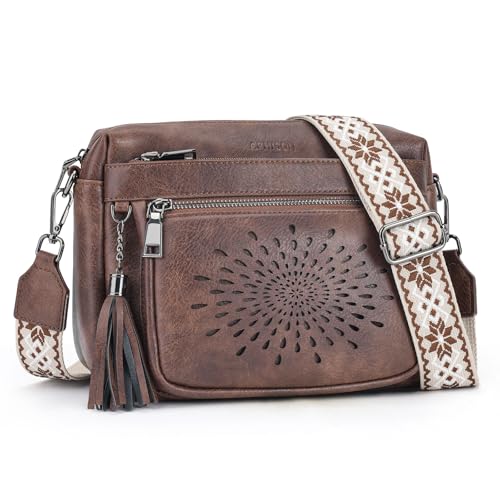 APHISON Crossbody Bags for Women Trendy, Leather Crossbody Purses Shoulder Handbags with Adjustable Guitar Strap
