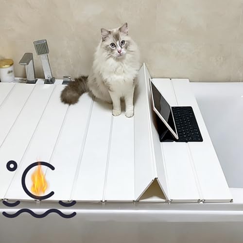Foldable Bathtub Cover, Bath Tub Tray Waterproof, Folding Bath Covers Insulation Table Dust Board, PVC Shutter Bath Lid Plate Fits Most Tubs for Bathroom Shower (White, 63×31.5×0.3in) by FWTXZTER - Used condition - US$72.77