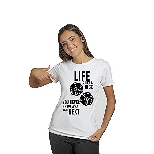 Image of Feel Good Life is Like a Dice Multi Colored Printed Dri Fit T-Shirt for Adults