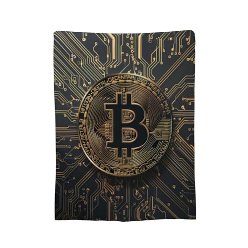 Gold Circuit Board Bitcoin Print Flannel Blanket Lightweight Soft Fleece Animal Throw Blanket for Sofa Bed Women Men Children, 50"x40"