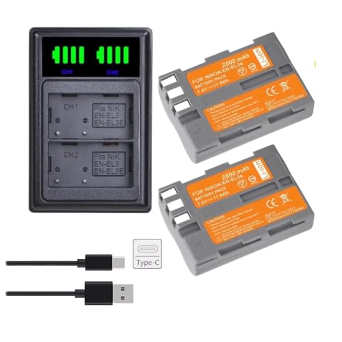 2 EN-EL3E Battery +Dual Charger Type C for Nikon D90 D80 D100 D50 D70 SLR Camera