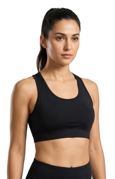 Women's Non-Padded Sports Bra | Racerback Medium Support Workout Bra | Moisture-Wicking Stretch Gym Yoga Running Activewear | Black-image-15