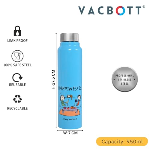 Image of Clay Craft VACBOTT Happiness is... Single Walled Non Insulated Water Bottle, 1000ML, Blue