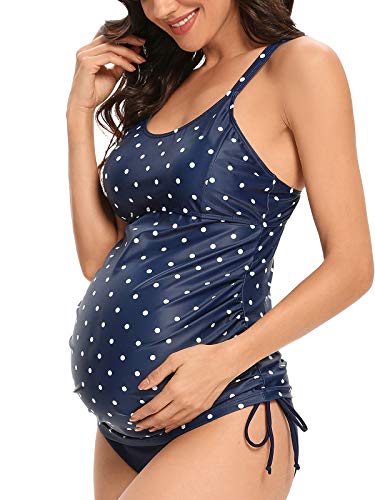 Tempotrek Maternity Swimsuits Two Piece Printed Floral Swimwear Modest Pregnancy Bathing Suits Tankini Polka Dot #TOP2