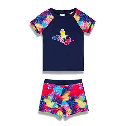 Phibee Girls' Short Sleeve Rash Guard Set Upf 50+ Sun Protection Two-Piece Swimwear Print 14 #TOP29