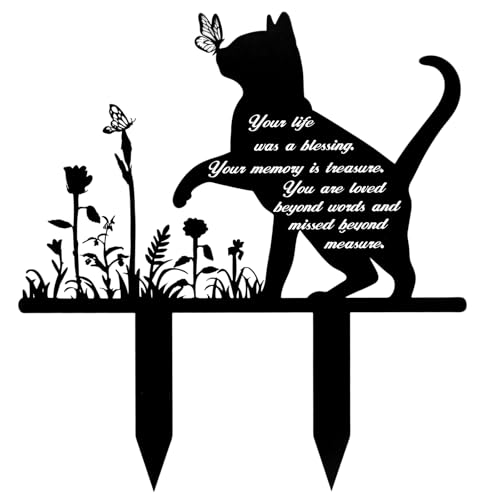 Hoypeyfiy Elegant Cat Memorial Plaque, Thoughtful Cat Tribute, Iron Garden Stake for Outdoor Use, Perfect for Cemeteries, Gardens, and Pet Remembrance (cat 1)