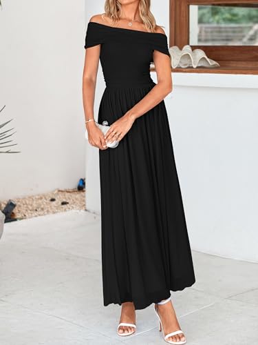 MASCOMODA Women Off The Shoulder Mesh Maxi Dress Bodycon Ruched Formal Sleeveless Pleated Cocktail Wedding Guest Long Dresses4