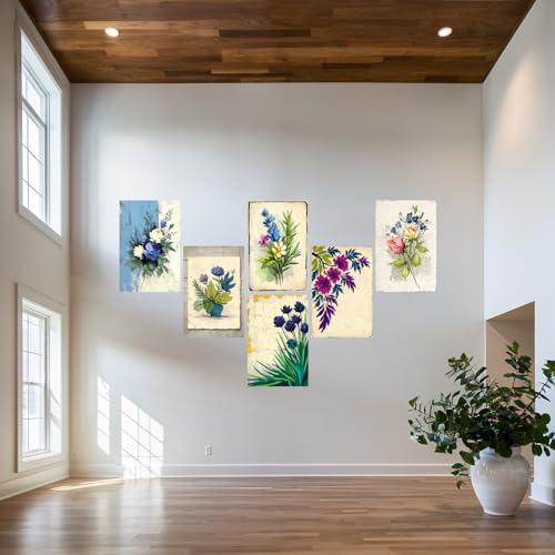 Image of SiddArtify Floral Wall Art Prints Set - Botanical Flower Poster Decor for Living Room Bedroom Office - 8x12 inch Board Pack of 6