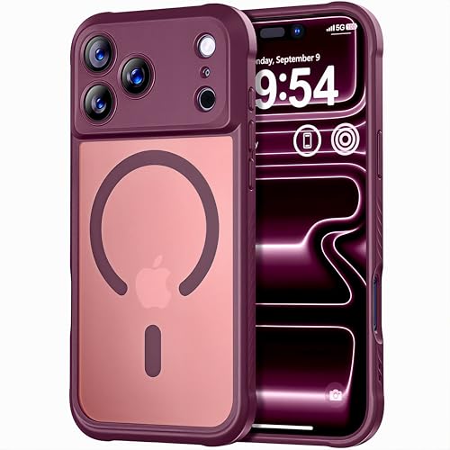Thomo Magnetic for iPhone 17 Pro Max Case, [Compatible with Magsafe] [Full Camera Protection] Translucent Matte Military Grade Shockproof with Anti-Fingerprint Phone Cover 2025, Wine Red