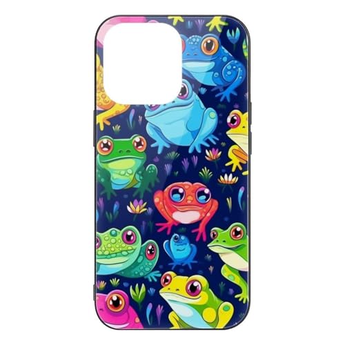 CRIVOTA for iPhone 14 Pro Max Case - All-New Colourful Frogs Design, Glass Back + TPU Inner Shell, Military-Grade Dual Protection, Bare-Hand Feel, Cell Phone Cases for Men Women