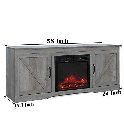 Enstver Fireplace Tv Stand With Barn Door,Wood Media Entertainment Console For Living Room (Gray) #TOP5