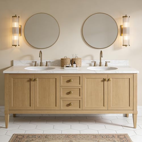 Image of WallBeyond Round Wood Mirror 24 inch Circle Wall Mirror for Bathroom Round Wall Mirror for Wall Decor, Vanity, Entryway Living Room, Honey