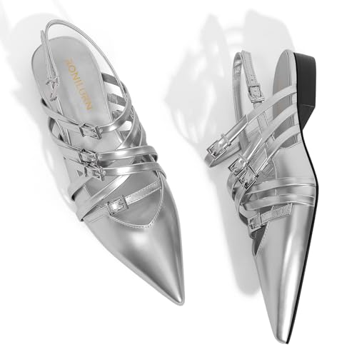 Image of Women's Flats Ballet Ballerina Pointed Toe Slingback Flats with Strap Low Heel Fashion Buckle Dress Work Casual Shoes for Women