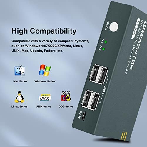 HDMI KVM Switch USB 2 Port 4K,USB2.0,4K@60Hz,KVM Switch 2 PC 1 Monitor, HDMI2.0,HDCP1.2,Ultra HD,with 2 USB and 2 HDMI Cables, Support Wireless Keyboard and Mouse