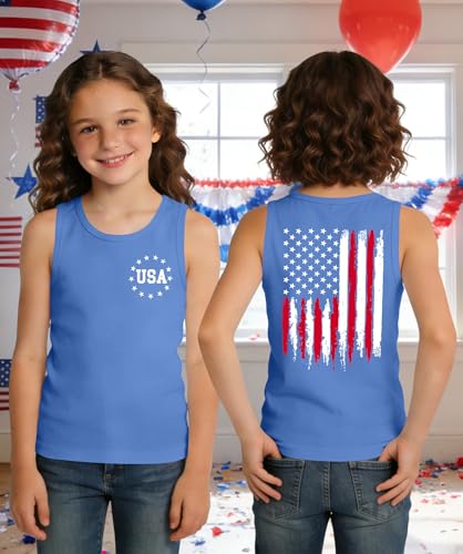 Image of Ithalt Girls 4th of July Tank Top for Kids Boys USA Patriotic Shirt American Flag Tshirt Red White and Blue Sleeveless