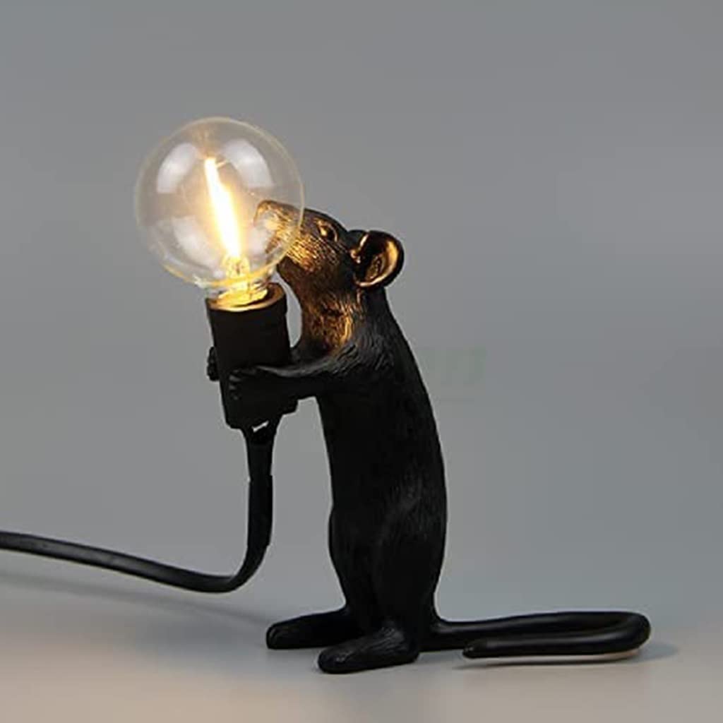 KPLFI Mouse Lamp Table Lamp Mouse Shape Bedside Lamp Resin Creative LED Desk Light 3-Pin Plug Bedroom Home Corridor Decor Holiday Gifts (Black Standing)