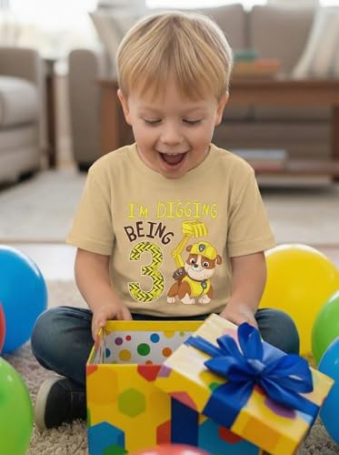 Image of Tstars Paw Patrol Rubble 3rd Birthday Shirt Toddler Boy 3 Year Old Tee