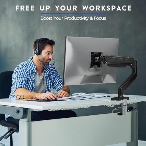 Image of BONTEC Monitor Stand, Adjustable Gas Spring Arms Monitor Desk Mount for 15-32 Inch Screens, Upgraded Full Motion VESA Mount with C Clamp, Grommet Base, Tilt, Swivel, Rotation (Single)