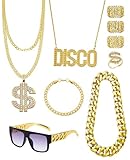Bettinay 80s 90s Rapper Fake Gold Chain Set, Hip Hop Jewelry Accessories for Men Women Party Costume Cosplay Decorations